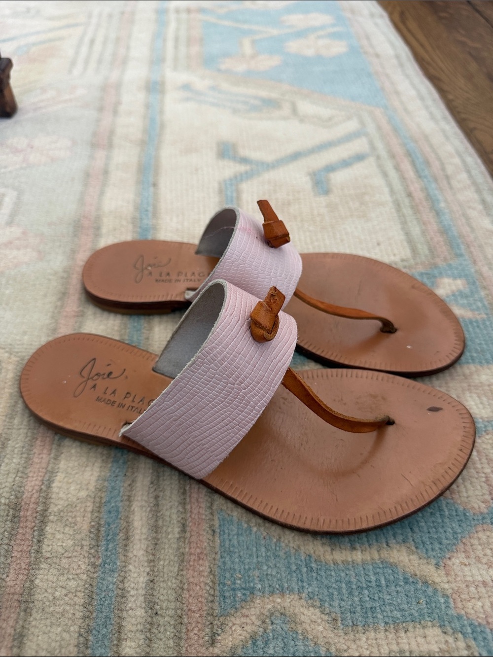 Joie Leather Slide Sandals in Light Pink and Tan